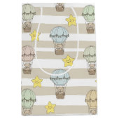 Cute Teddy Bear Hot Air Balloon Neutral Pattern 3 ミディアムペーパーバッグ (正面)
