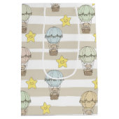 Cute Teddy Bear Hot Air Balloon Neutral Pattern 3 ミディアムペーパーバッグ (裏面)