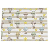 Cute Teddy Bear Hot Air Balloon Neutral Pattern 3 ラージペーパーバッグ (正面)