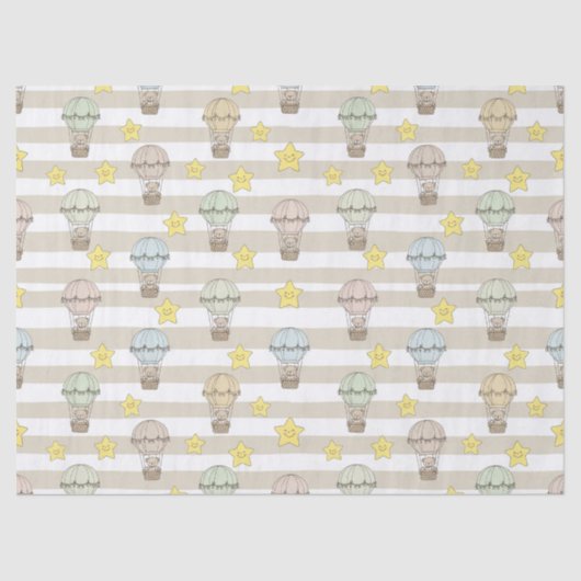 Cute Teddy Bear Hot Air Balloon Neutral Pattern 3 薄葉紙 (正面)