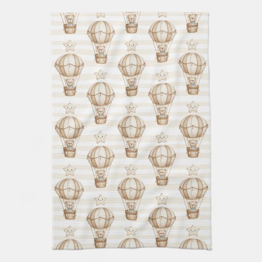 Cute Teddy Bear Hot Air Balloon Neutral Pattern 4 キッチンタオル (縦)