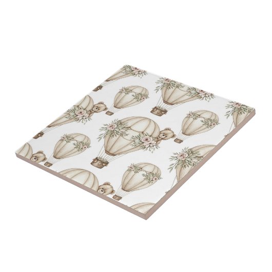 Cute Teddy Bear Hot Air Balloon Neutral Pattern 4 タイル (側面)