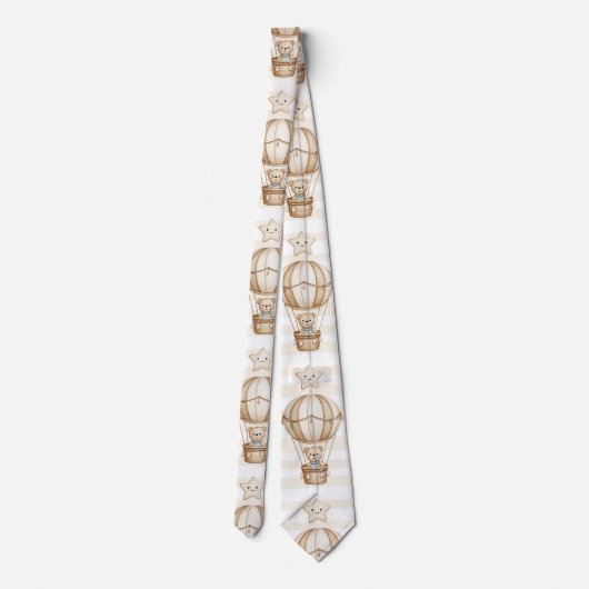 Cute Teddy Bear Hot Air Balloon Neutral Pattern 4 ネクタイ (裏面)