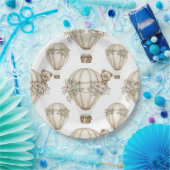 Cute Teddy Bear Hot Air Balloon Neutral Pattern 4 ペーパープレート (パーティー)