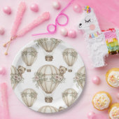 Cute Teddy Bear Hot Air Balloon Neutral Pattern 4 ペーパープレート (パーティー)