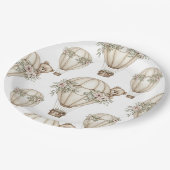 Cute Teddy Bear Hot Air Balloon Neutral Pattern 4 ペーパープレート (アングル)