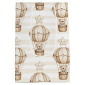 Cute Teddy Bear Hot Air Balloon Neutral Pattern 4 ミディアムペーパーバッグ (裏面)