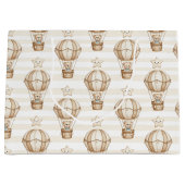 Cute Teddy Bear Hot Air Balloon Neutral Pattern 4 ラージペーパーバッグ (正面)