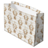 Cute Teddy Bear Hot Air Balloon Neutral Pattern 4 ラージペーパーバッグ (裏面アングル)