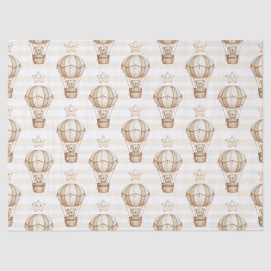 Cute Teddy Bear Hot Air Balloon Neutral Pattern 4 薄葉紙 (正面)