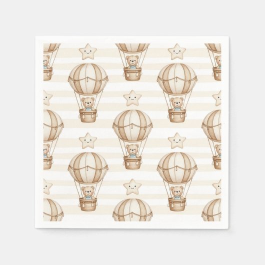Cute Teddy Bear Hot Air Balloon Neutral Pattern 5 スタンダードカクテルナプキン (正面)