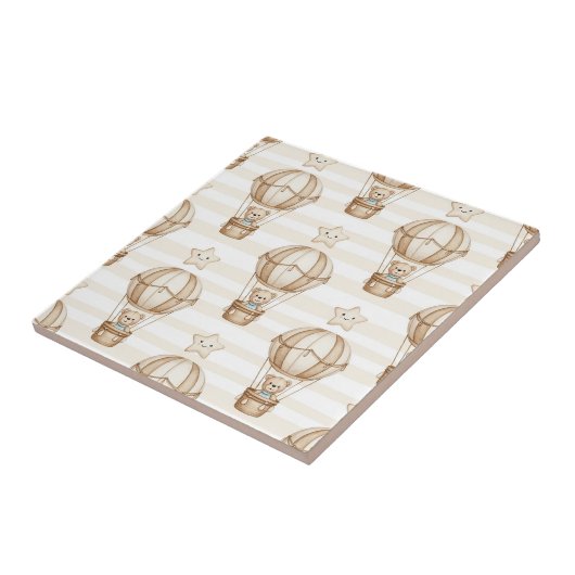 Cute Teddy Bear Hot Air Balloon Neutral Pattern 5 タイル (側面)