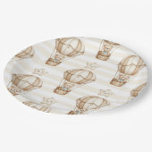 Cute Teddy Bear Hot Air Balloon Neutral Pattern 5 ペーパープレート (アングル)