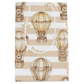 Cute Teddy Bear Hot Air Balloon Neutral Pattern 5 ミディアムペーパーバッグ (正面)