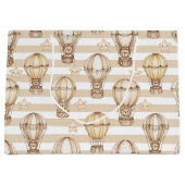 Cute Teddy Bear Hot Air Balloon Neutral Pattern 5 ラージペーパーバッグ (正面)