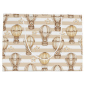 Cute Teddy Bear Hot Air Balloon Neutral Pattern 5 ラージペーパーバッグ (裏面)