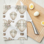 Cute Teddy Bear Hot Air Balloon Neutral Pattern 6 キッチンタオル (四つ折り)