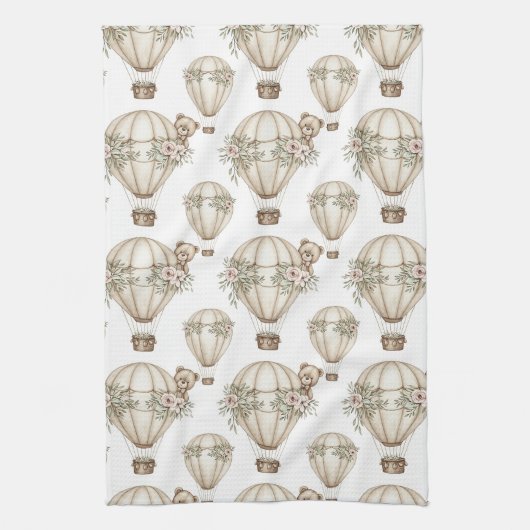 Cute Teddy Bear Hot Air Balloon Neutral Pattern 6 キッチンタオル (縦)
