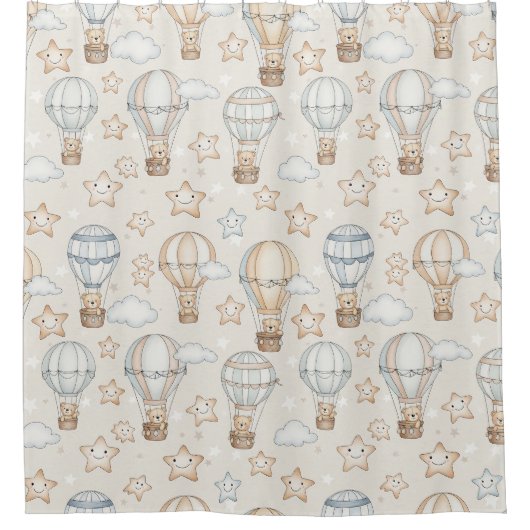 Cute Teddy Bear Hot Air Balloon Neutral Pattern 6 シャワーカーテン (正面)