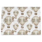 Cute Teddy Bear Hot Air Balloon Neutral Pattern 6 ラージペーパーバッグ (正面)