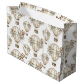 Cute Teddy Bear Hot Air Balloon Neutral Pattern 6 ラージペーパーバッグ (裏面アングル)