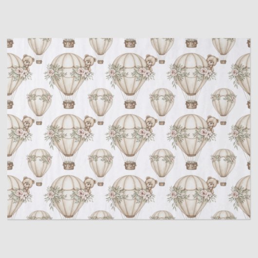 Cute Teddy Bear Hot Air Balloon Neutral Pattern 6 薄葉紙 (正面)