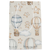 Cute Teddy Bear Hot Air Balloon Neutral Pattern 7 ミディアムペーパーバッグ (正面)