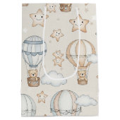 Cute Teddy Bear Hot Air Balloon Neutral Pattern 7 ミディアムペーパーバッグ (裏面)