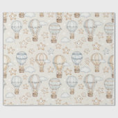 Cute Teddy Bear Hot Air Balloon Neutral Pattern 7 ラッピングペーパー (フラット)