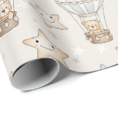 Cute Teddy Bear Hot Air Balloon Neutral Pattern 7 ラッピングペーパー (ロールコーナー)