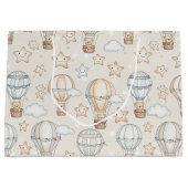 Cute Teddy Bear Hot Air Balloon Neutral Pattern 7 ラージペーパーバッグ (正面)
