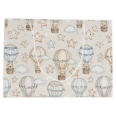 Cute Teddy Bear Hot Air Balloon Neutral Pattern 7 ラージペーパーバッグ (裏面)