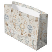 Cute Teddy Bear Hot Air Balloon Neutral Pattern 7 ラージペーパーバッグ (裏面アングル)