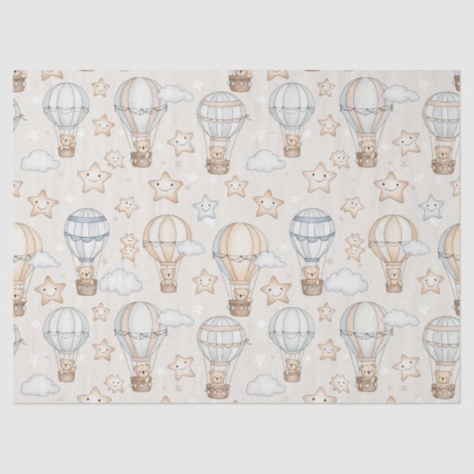 Cute Teddy Bear Hot Air Balloon Neutral Pattern 7 薄葉紙 (正面)