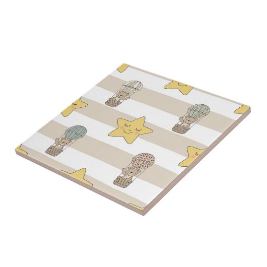 Cute Teddy Bear Hot Air Balloon Neutral Pattern 8 タイル (側面)
