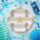 Cute Teddy Bear Hot Air Balloon Neutral Pattern 8 ペーパープレート (パーティー)