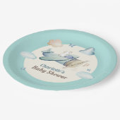 Cute Teddy Bear in Airplane Baby Shower ペーパープレート (アングル)
