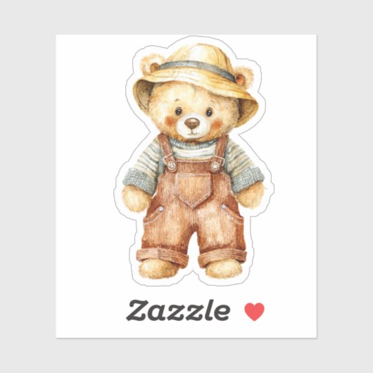 Cute Teddy Bear in Overalls シール (シート)