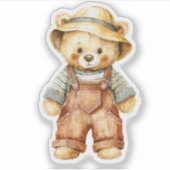 Cute Teddy Bear in Overalls シール (正面)