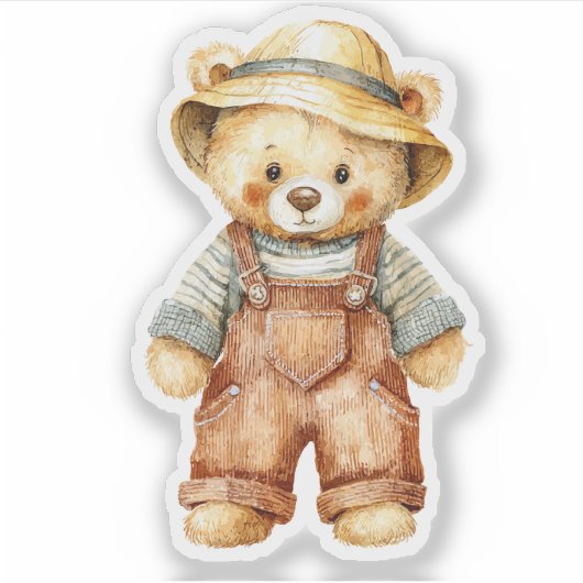 Cute Teddy Bear in Overalls シール (正面)