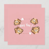 Cute Teddy Bear Invitation Card – Hey You Pink   招待状 (正面/裏面)