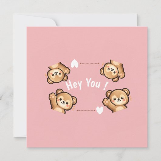 Cute Teddy Bear Invitation Card – Hey You Pink   招待状 (正面)