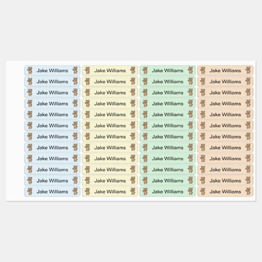 Cute Teddy Bear Kids' Name Clothing School Labels ラベル (シート)