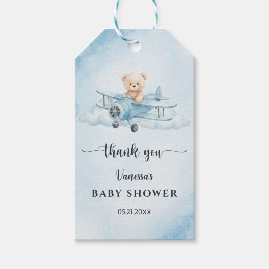 Cute Teddy Bear Little Pilot Baby Shower Favor  ギフトタグ (正面)