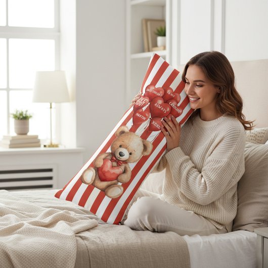 Cute Teddy Bear Love Heart Balloons Red White ボディピロー