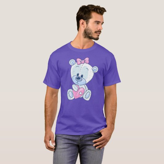 Cute Teddy Bear Love Heart Tシャツ (正面フル)