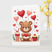 Cute Teddy Bear Love Hearts Card カード (黄色い花)