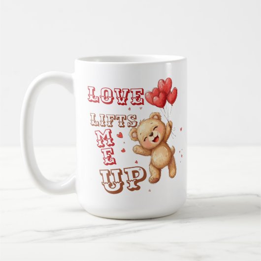 Cute Teddy Bear Love Lifts Mug コーヒーマグカップ (左)