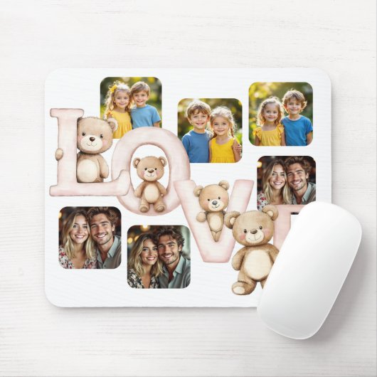 Cute Teddy Bear "LOVE" Photo Display マウスパッド (マウス)