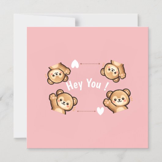Cute Teddy Bear Magnetic Card – Hey You  マグネット招待状 (正面)